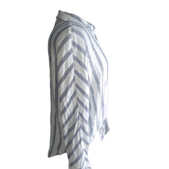 Jennifer Lopez White And Blue Striped Shirt M - Picture 4 of 7